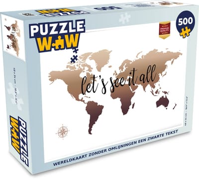 Puzzel Wereldkaart - Bruin - Kompas - Legpuzzel - Puzzel 500 stukjes