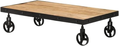 Salontafel met wieltjes - Bijzettafel woonkamer - Woonruimte inrichten - Massief mangohout - 100x55x26 cm - Bruin