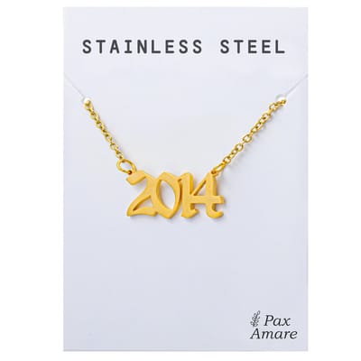 Jaartal 2014 Ketting Goudkleurig - Stainless Steel - Sieraad op Cadeau Kaartje - Jaar Hanger - Pax Amare