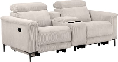 Lund - Dubbele relaxfauteuil met handmatige functie in corduroy crÃƒÂ¨me (97 x 194 x 100 cm)