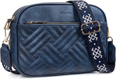Kleine gewatteerde crossbodytassen voor dames in veganistisch PU-leer met brede riem
