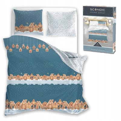 Kerst Dekbedovertrek 140x200 Katoen - Kleine Peperkoekhuisjes Blauw