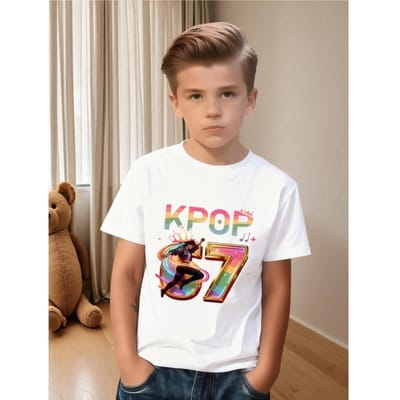 T-shirt décontracté pour enfants avec imprimé Danse d'Idole Colorée 160