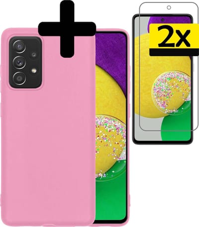 Hoesje - Met 2x Screenprotector - Geschikt voor Samsung Galaxy A52s 5G - Sterk & Shockproof - Back Cover - Siliconen Case - Telefoon Hoes - Telefoonhoesjes - Roze