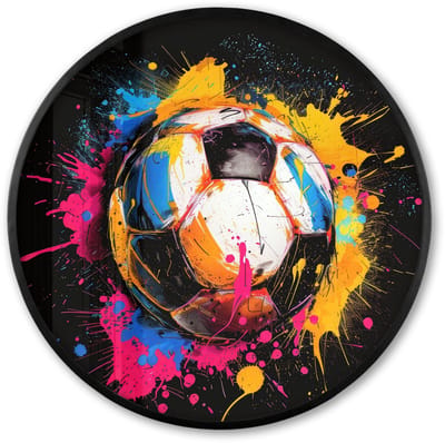 Poster in lijst Rond - Fotolijst 60x60 cm - Posters - Graffiti - Sport - Voetbal - Verf - Bal - Ronde posterlijst zwart - Decoratie - Wanddecoratie woonkamer - Muurdecoratie slaapkamer