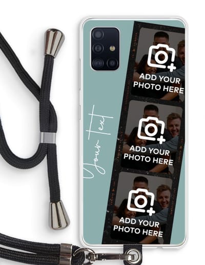 Gepersonaliseerd - Case Company® - Hoesje met koord geschikt voor Samsung Galaxy A51 4G hoesje met Koord - Filmrol N°1 - Telefoonhoesje met Zwart Koord - Bescherming aan alle Kanten en Over de Schermrand