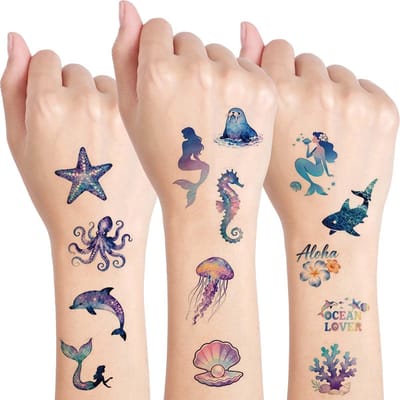 Dailygoods- Tatoeages Waterdicht - Tijdelijke Tatoeages - Zeemeermin Motieven - 10 Vellen - Buitenspeelgoed - Feestcadeau - Tatoeage Stickers