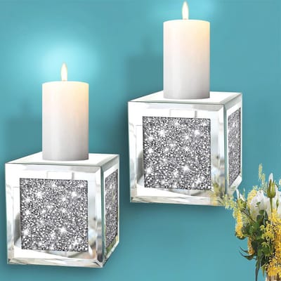 Omgoods - Set van 2 Kristallen Kaarsenhouders voor Wanddecoratie