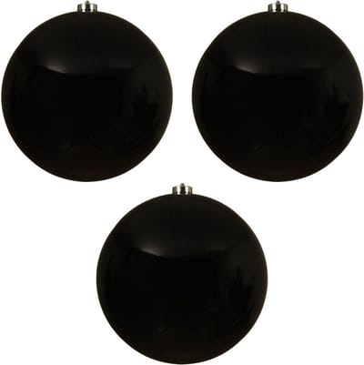 Decoris Kerstbal - 3x - zwart - groot - 20 cm - kunststof - glans - kerstversiering