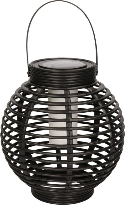 Zwarte ronde solar lantaarn met vlam effect 23 cm - Tuinverlichting - Tuinlampen - Solarlampen op zonne-energie