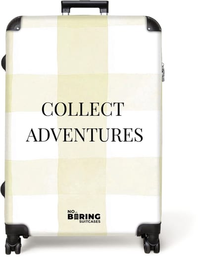 NoBoringSuitcases.com® - Koffer groot - Reiskoffer lichtgewicht - Zacht geruite achtergrond met avontuurlijke boodschap - Rolkoffer met 4 wielen - Grote trolley XL - 98 liter bagage