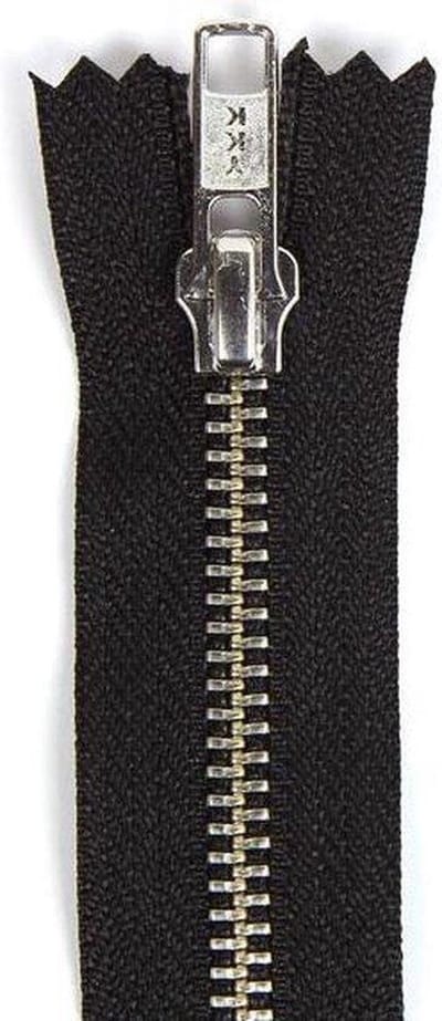 YKK broekrits nikkeltandjes, 18 cm, zwart niet deelbaar, Per Stuk.