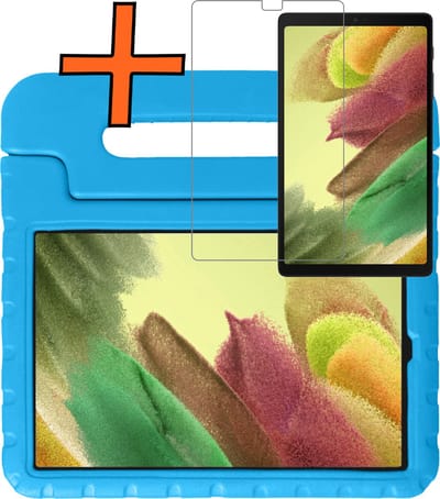 Hoesje - Geschikt voor Samsung Galaxy Tab A7 Lite - Met Screenprotector - Kinderhoes Shockproof Bumper - Kidsproof Case - Tablet Hoes - Kinder Hoes Cover - Blauw