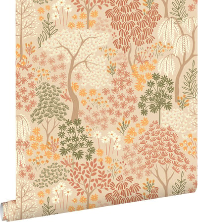 ESTAhome behang bomen en bloemen beige, terracotta en groen - 50 x 900 cm - 131186