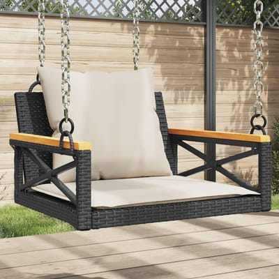 Hangstoel met kussen - Schommelbank tuin - Buiten ontspannen - Onderhoudsvriendelijk PE-rotan - 63 x 62 x 40 cm - Zwart
