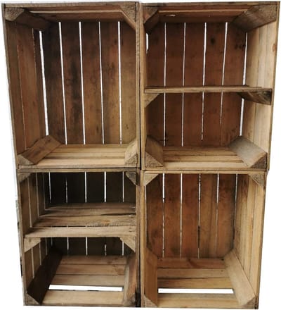 Set van 4 Houten Opslagkisten Vintage - Robuuste Houten Kratten met Tussenschot voor Wijn, Boeken of Decoratie