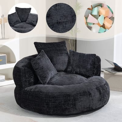Lazy Sofa Duurzame Comfortabele Lounger Zitzak met Hoge Rugleuning en Drie Kussens voor Volwassenen en Kinderen, Binnen & Buiten, Eenpersoons Gaming Sofa Stoel voor Slaapkamer, Kantoor (Zwart Chenille)