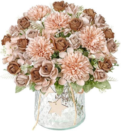 Dailygoods- Kunstbloemen - 4 Bundels - Nep Hortensia/rozen - Bruin - Decoratie voor Bruiloft/Feest - Afneembare Bloemen - Binnengebruik