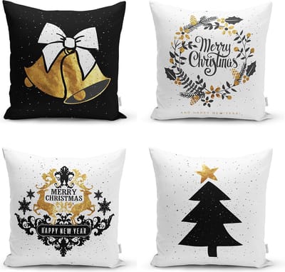 Zethome Kerstpatroon Kussenhoes Set voor 4 - Dubbelzijdig Bedrukt – Digitaal Printen - Soft Touch – 55x55 cm - Ritssluiting Weggewerkt - 4 Stuks