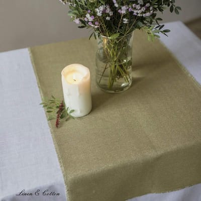 Tafelloper Linnen Katoen - Tafeldecoratie Loper - Eettafel Aankleden - Natuurlijk Beige Goud - 47 x 300 cm - Beige Goud