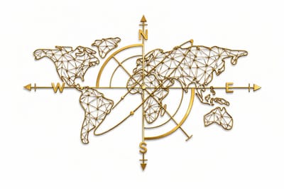 Metalen Wereldkaart Wanddecoratie – Kompas Design – 70 x 52 cm – Goud