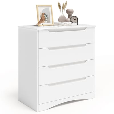 Xbro Ladekast met 4 Ruime Laden – Commode met Uitgesneden Handgrepen en Kantelbeveiliging – Voor Slaapkamer, Woonkamer of Kantoor – Wit – 80 x 70 x 40 cm