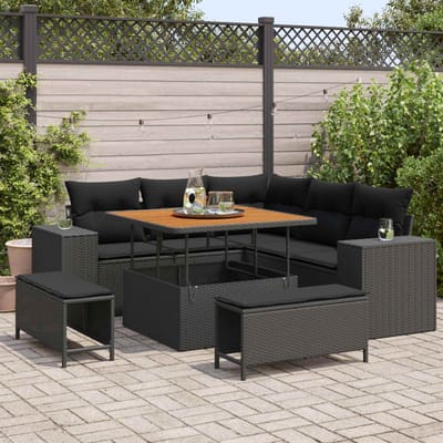 vidaXL - Tuinbank - Set - 8 - st - 7-Aantal - zitplaatsen - Zwart - poly - rattan