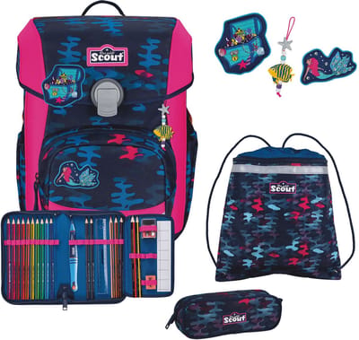 Scout Schooltas Basic Neo Set 4-delig Magic Sea Donkerblauw