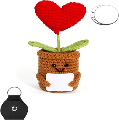 Handgehaakt Rode Hart met Munt en Leren Pouch - Schattige Cadeauset voor Valentijnsdag en Verjaardagen - DIY Brei Decoratie voor Thuis en Kantoor