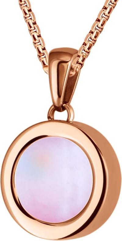 Quiges 12mm Mini Munt Hanger Rosékleurig RVS Glans met Schelp Roze Munt en Box Ketting Ankerketting 42-46cm