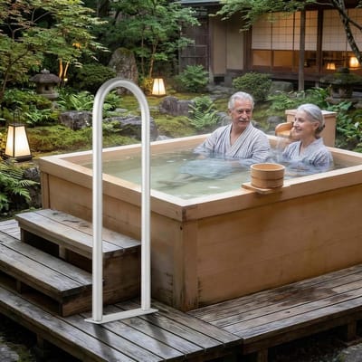 36'' aluminium leuning voor steigers – Leuning voor zwembaden en bubbelbaden – Veiligheidsleuning voor boten en steigers, leuningen voor dekken – Roestbestendige leuning met accessoires voor spa’s en steigers – 92 × 32 × 6 cm – Zilverkleurig
