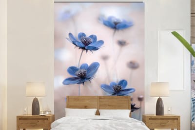 Behang - Fotobehang Cosmos - Bloemen - Natuur - Blauw - Breedte 200 cm x hoogte 300 cm
