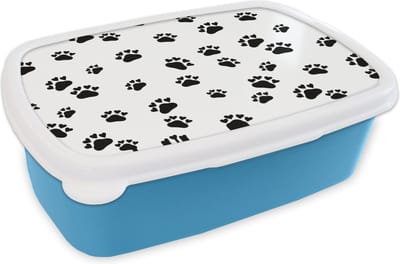 Broodtrommel Blauw - Lunchbox - Brooddoos - Patronen - Kat - Poten - Jongens - Meisjes - Kinderen - Kind - 18x12x6 cm - Kinderen - Jongen