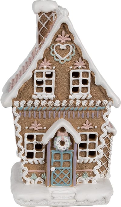 Clayre & Eef Gingerbread house met LED 13x10x21 cm Bruin Polyresin