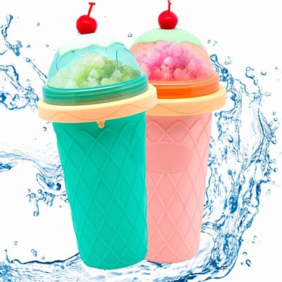 Slush 2-delig Set - Siliconen Knijpbeker voor Smoothie & Ijs - DIY Slushy Maker voor Zomer - met Rietje & Lepel - 1 Set