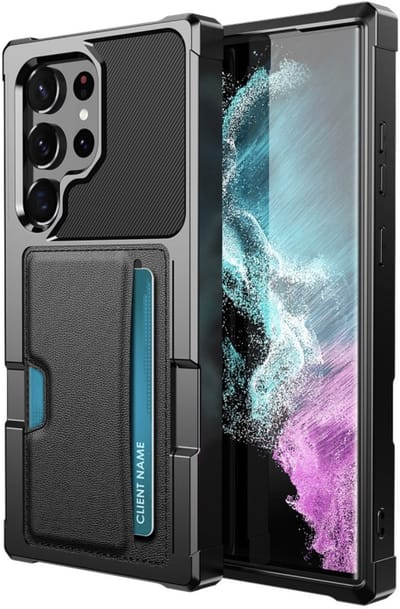 YPCd Pasjeshouder Hoesje Geschikt voor Samsung Galaxy S23 Ultra – Shockproof Backcover met Kaartvak voor 2 Pasjes – PU Leren telefoonhoesje met Standfunctie & Magneet voor Autohouder – Zwart