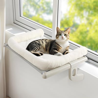 Hangmat voor katten voor het raam en vensterbank - Comfortabele kattenbed voor balkon en radiator, geschikt voor katten tot 18 kg, 56x38 cm (Wit, S)