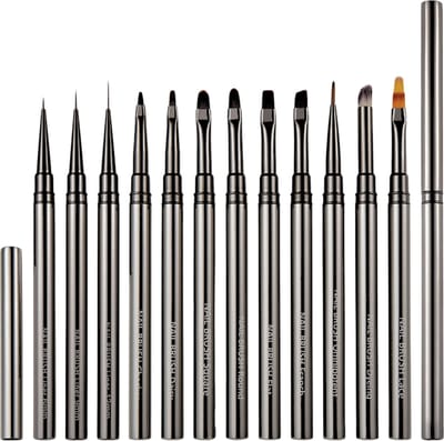 YUBBI Professionele Nail Art Penselen met Dop - 12 Delig - Nagellak Acryl Penselen - Fineliner Penseel - Gellak Penselen - Nail Brush - Metallic Grijs