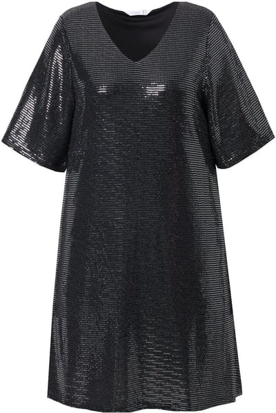 MIAMODA - Dames - Jurk A-lijn pailletjes-look 3/4-mouwen - Zilver - Maat 44