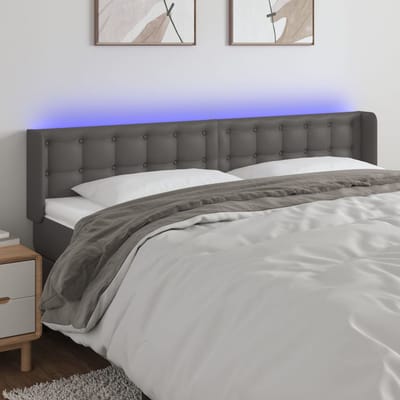 vidaXL - Hoofdbord - LED - 163x16x78/88 - cm - kunstleer - grijs