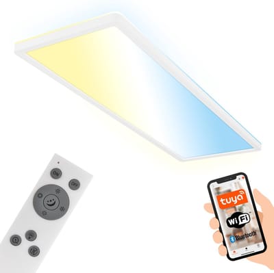 BRILONER Tava - Slimme LED Plafondlamp - via app en spraakbesturing - met afstandsbediening - dimbaar - Indirect licht - 58 x 20 x 3 cm - wit