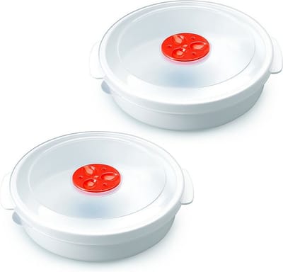 Plastic Forte Magnetronschaal - 2x - deksel/ventiel - 2 liter - wit - kunststof - BPA vrij