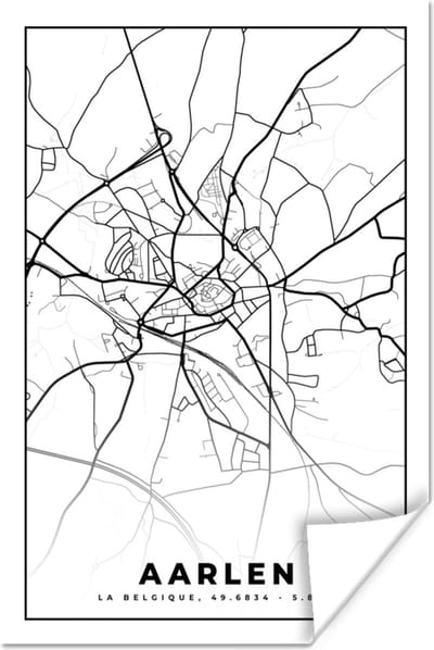 Poster België – Aarlen – Stadskaart – Kaart – Zwart Wit – Plattegrond - 120x180 cm XXL