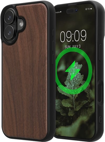 kwmobile Echt Houten Beschermhoes voor Apple iPhone 17 – Hout & TPU Cover – donkerbruin walnoothout