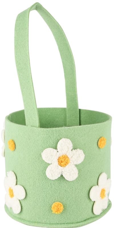 Dekoratief | Mandje m/bloemen, groen/geel, stof, 16x16x30cm | A250479