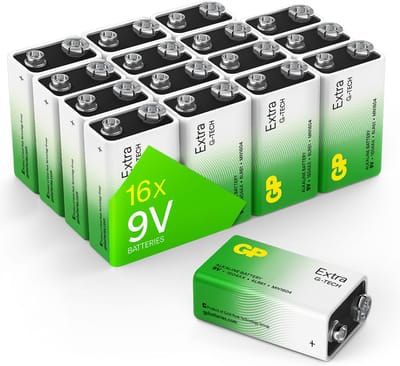 GP Extra Alkaline 9V Batterij - 16 stuks 9 volt batterij (9v blok, MN1604, 6LR61) met nieuwe G-TECH Technologie voor lange looptijd & gepatenteerde lekbescherming