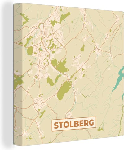 Canvas Schilderij Plattegrond - Kaart - Stolberg - Vintage - Stadskaart - 20x20 cm - Wanddecoratie