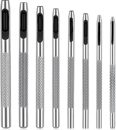 8 stuks holle lederen perforatieset 1mm-4,5 mm holle perforator staal lederen perforator gereedschap metalen ronde lederponsen voor riemen pakkingen riem ambachten reparatie horlogebanden