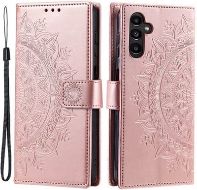 Hoesje Geschikt voor Samsung Galaxy A35 - Mandala Book Case met Pasjeshouder - Beschermhoes met Portemonnee Roze Goud