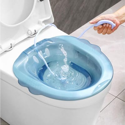 Draagbaar Zitbad - Bidet Toilet - Persoonlijke Hygiëne - Anti-Overloop Ontwerp - 39 x 39 x 12 cm - Blauw